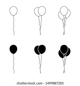 Black and white balloon icon sign symbol outline vector pictogram