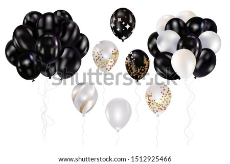 black and white balloons flying