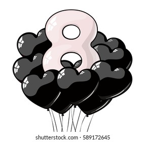 black and white balloons. International Women's day. 8 march