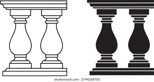 Black and white baluster with line and solid fill balusters railing staircase line solid fill
