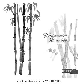Black and white bamboo vector background in traditional style.