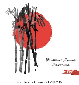 Black and white bamboo vector background in traditional style.