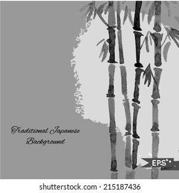 Black and white bamboo vector background in traditional style.