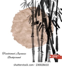 Black and white bamboo vector background in traditional style.