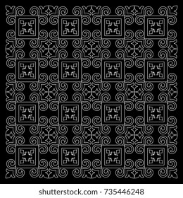 Black and White bandana print with tiling pattern moroccan style.Square pattern design for pillow, carpet, rug. Design for silk neck scarf, kerchief, hanky