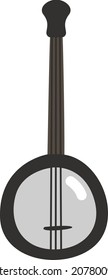 Black and white banjo, illustration, vector, on a white background.