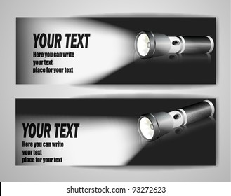 black and white banner with a flashlight