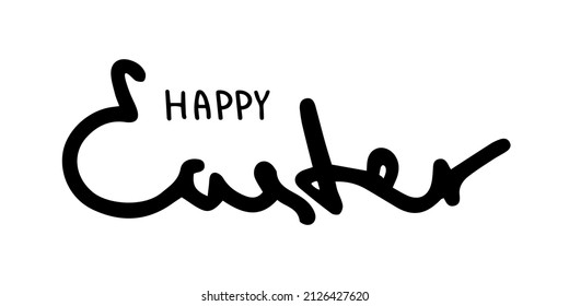 Banner en blanco y negro con alegres letras de Pascua. Letras dibujadas a mano y elemento de decoración