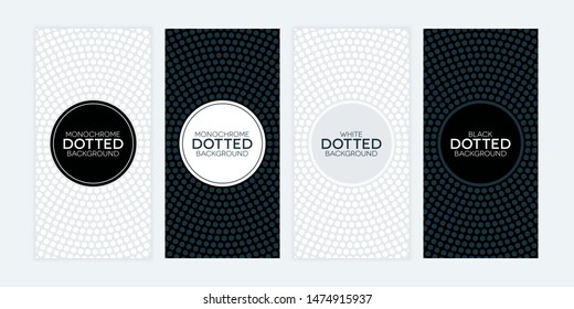 Black and white banners with circular dotted textures. Monochrome banner set.