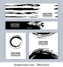 Black and white banners of different sizes with round and straight brush strokes vector background