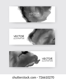Black white banners set with abstract black ink wash painting in East Asian style. Traditional Japanese ink painting sumi-e. Abstract vector illustration.