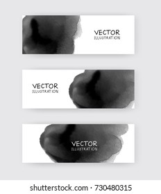 Black white banners set with abstract black ink wash painting in East Asian style. Traditional Japanese ink painting sumi-e. Abstract vector illustration.
