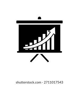 Icono de gráfico de barras en blanco y negro en el Tablero de presentación con diseño de soporte