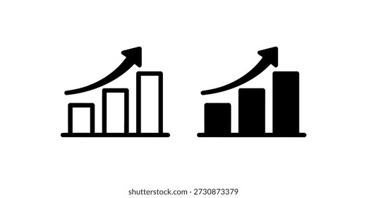 Iconos de gráfico de barras y gráfico de líneas en blanco y negro con flechas que indican crecimiento.