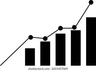 Gráfico de barras en blanco y negro que muestra la tendencia ascendente con el diagrama de gráfico de puntos de datos
