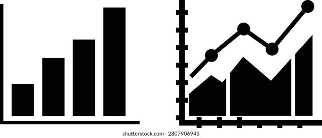 Black and white bar and line growth trend comparison chart graph blackwhite