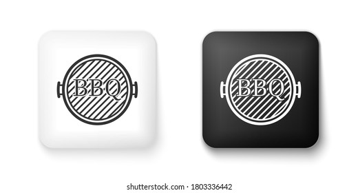 Black and white Barbecue grill icon isolated on white background. Top view of BBQ grill. Square button. Vector.