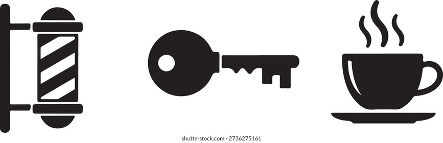 Black and white of barber pole key and steaming cup 1