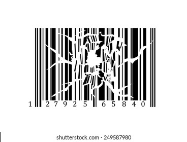 black and white barcode in broken glass style  