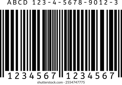 Black and white barcode with numbers and letters representing retail product identification, inventory management, and supermarket scanning technology