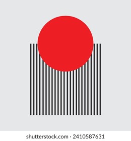 Schwarz-weißer Barcode mit roter Sonne auf grauem Hintergrund. Vektorgrafik.