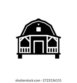 Icono blanco y negro del granero o de la cabina que representa la arquitectura rural del edificio o de la casa de campo