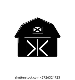 Black and white barn icon vector illustration for farm harvest and agriculture design