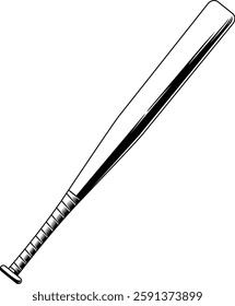 Black And White Baseball Bat Graphic Logo Design - Vector Hand Drawn Illustration Isolated On Transparent Background