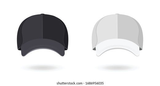 Black and White Baseball Cap Isolated on White Background. Mockup for Branding and Advertising Your Company. Front View. Vector Illustration