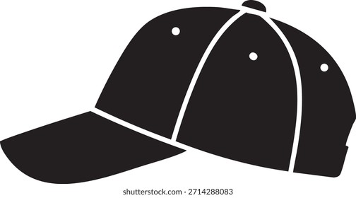Gorra de béisbol en blanco y negro con tres puntos blancos y una línea curva blanca