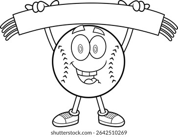Black And White Baseball Cartoon Mascot Character Holding Scarf And Smiling – Vector Hand Drawn Illustration Isolated On Transparent Background