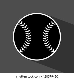 Black white baseball with long shadow. Flat Sports vector illustration