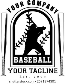 Black And White Baseball Player Graphic Logo Design - Vector Hand Drawn Illustration Isolated On Transparent Background
