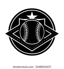 Black and White Baseball Shield Logo with Star and Diamond Shape