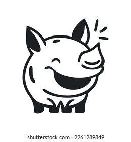 Black and white Basic logo with Adorable Cheerful Hippo.