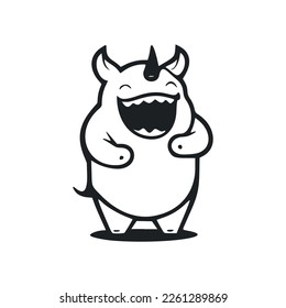 Black and white Basic logo with Adorable Cheerful hippopotamus.