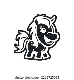 Black and white basic logo with an adorable cheerful pony.
