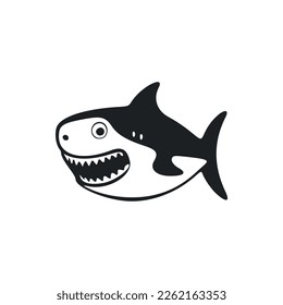 Black and white basic logo with an aesthetic Cheerful shark.