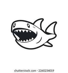 Black and white basic logo with Attractive Cheerful Shark.