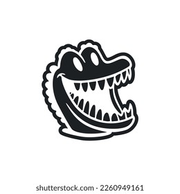 Black and white basic logo with Attractive Cheerful crocodile.