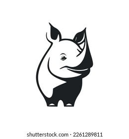 Black and white Basic logo with Attractive Cheerful Hippo.