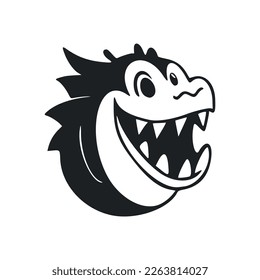 Black and white basic logo with Attractive Cheerful crocodile.