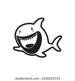 Black and white basic logo with a charming cheerful shark.
