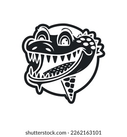 Black and white basic logo with a charming cheerful crocodile.