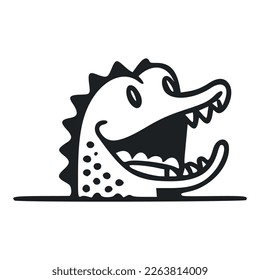 Black and white basic logo with a charming cheerful crocodile.