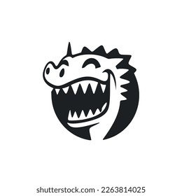 Black and white basic logo with a charming cheerful crocodile.