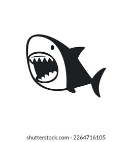 Black and white basic logo with a cute cheerful shark.