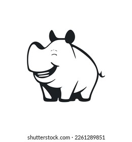 Black and white Basic logo with the image of a Cheerful hippopotamus.