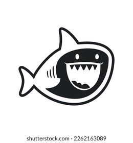 Black and white Basic logo with Lovely Cheerful shark.