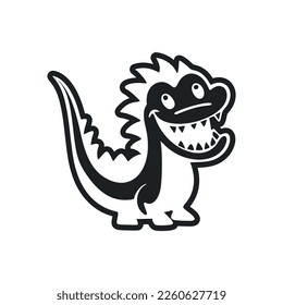 Black and white basic logo with sweet cheerful crocodile.